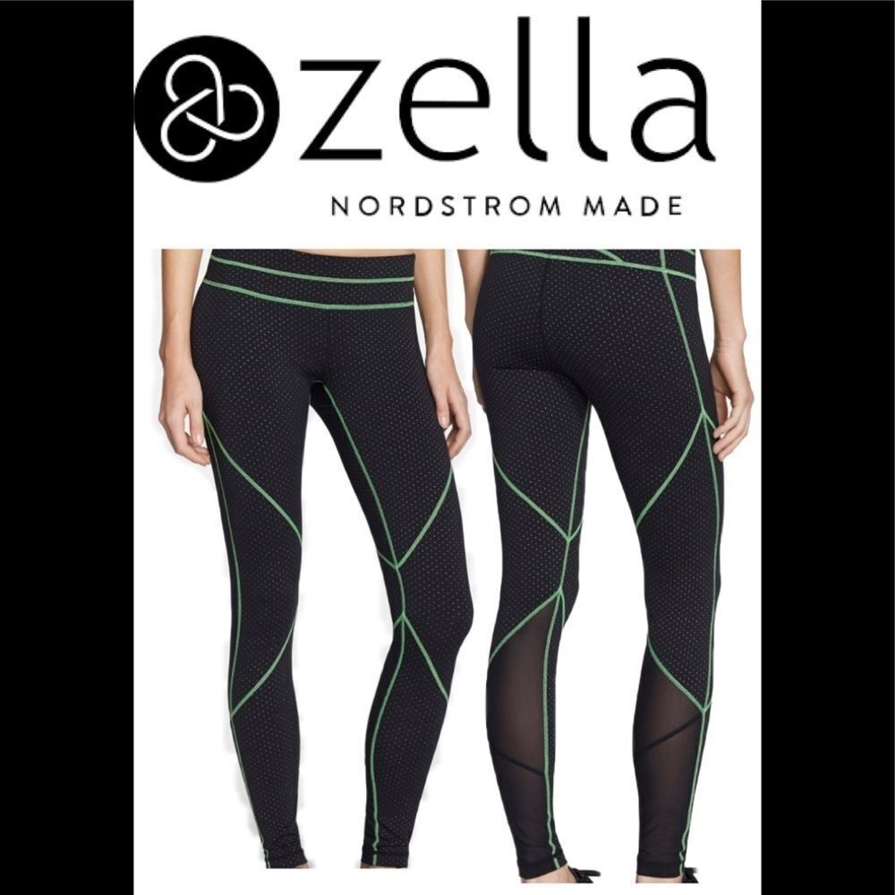 Zella Black halo leggings multicoloured polkadot Green stitch Sz S fitness gym
